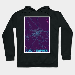 Cluj - Napoca Neon City Map, Cluj - Napoca Minimalist City Map Art Print Hoodie